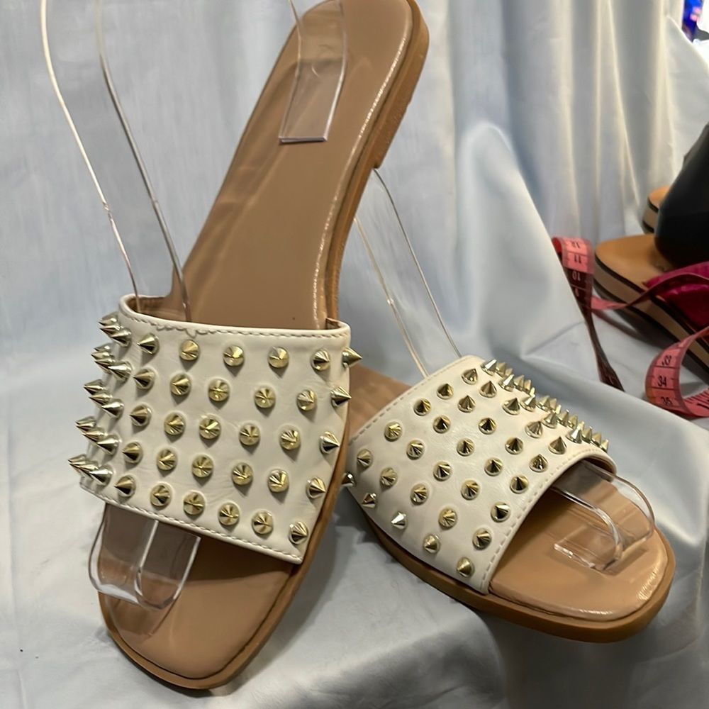 Rockstud White Slide Sandals